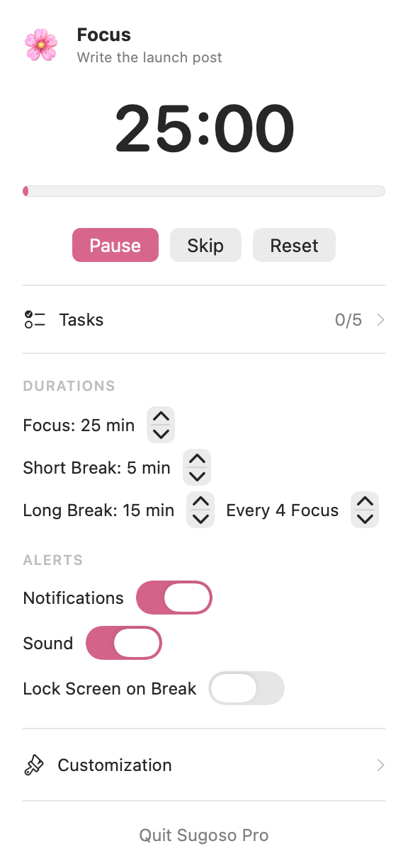 Sugoso Pro in a blossom pink theme with a cherry blossom icon
